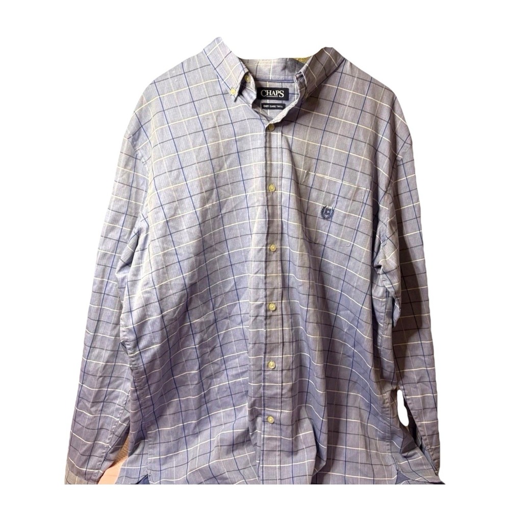 Chaps Men's XXL Easy Care Shirt Blue White Check‎ Long Sleeve Button Down Casual